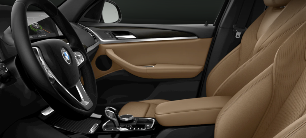 Interior image of the 2023 BMW X3 in Cognac SensaTec